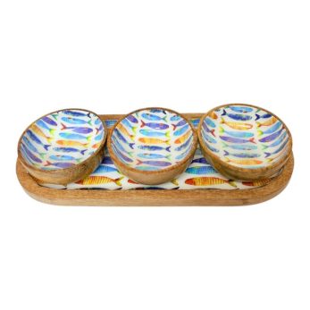 FISH MANGO WOOD TRAY & BOWL SET