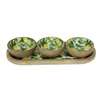 LEMON MANGO WOOD TRAY & BOWL SET